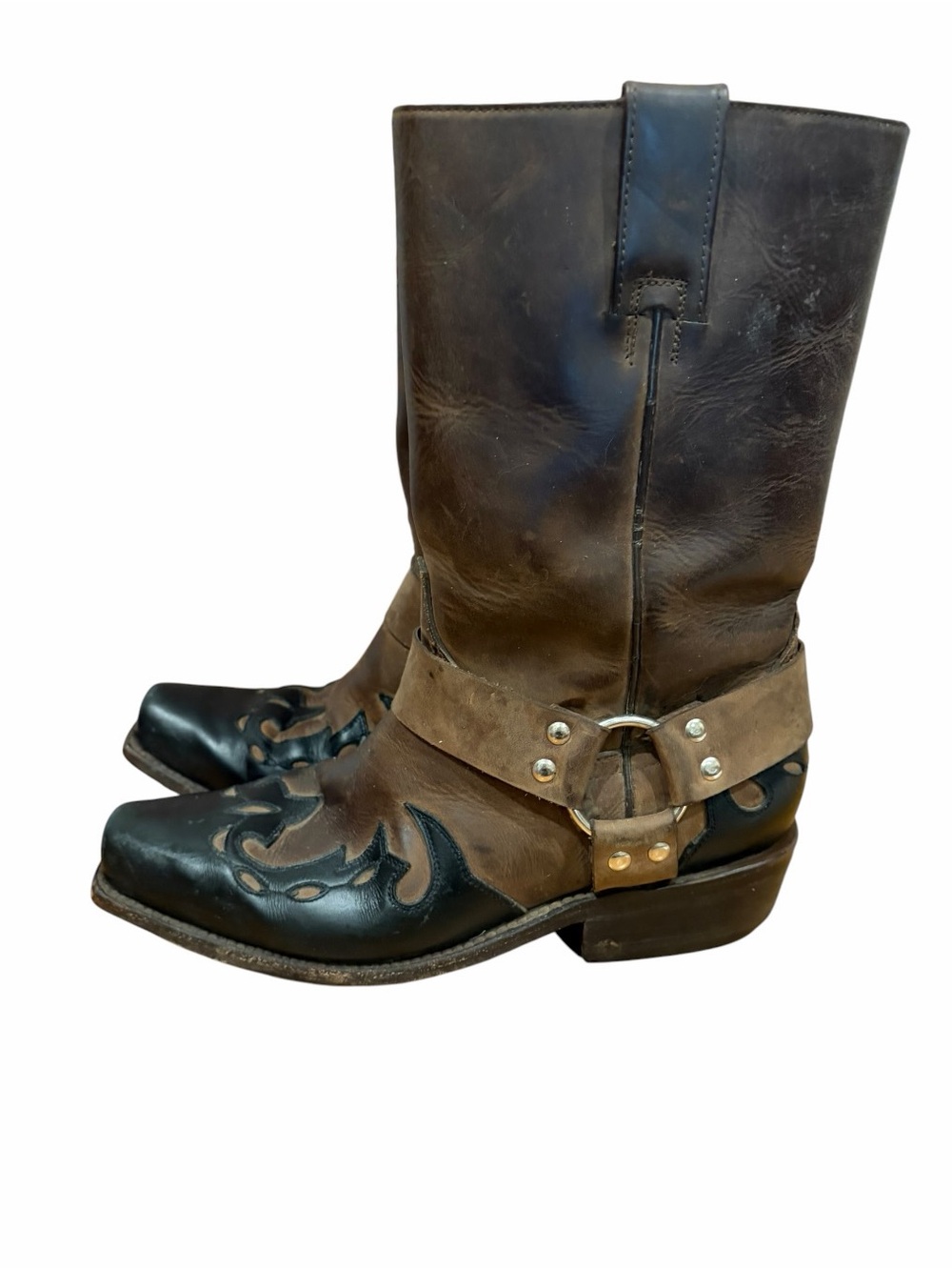 Pistolero Black Leather tip brown harness western boots size 40.